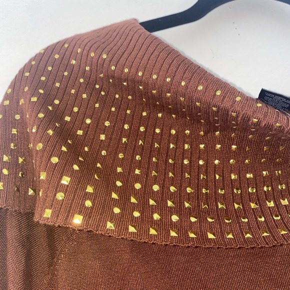 Ashley‎ Stewart Sweater Brown Tan NWT Size 26 Cowl Neck Embellishments Sequins - Picture 4 of 6